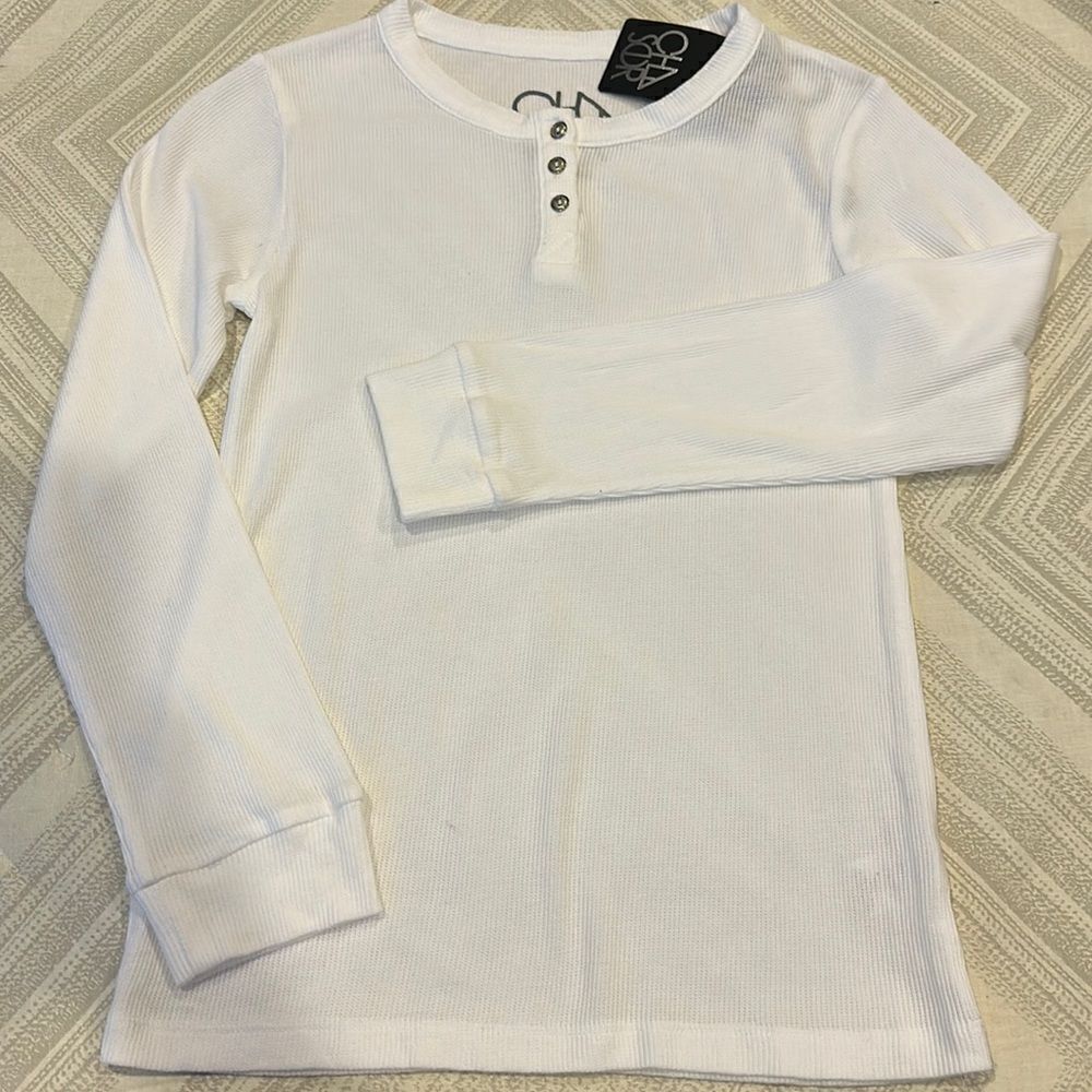 Chaser Boys White Thermal Henley Long Sleeve T-Shirt